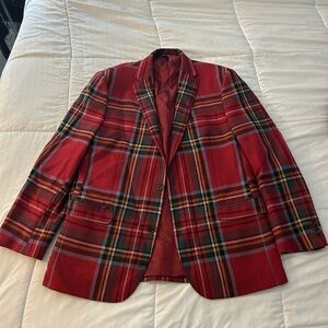 Ralph Lauren deep red plaid wool blazer